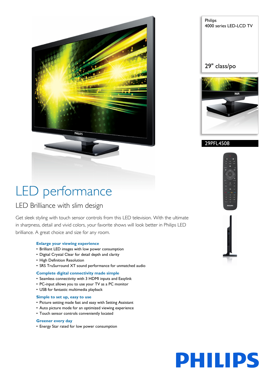 Philips 4000 series LED-LCD TV 29PFL4508 29" class-po User Manual | 3 pages