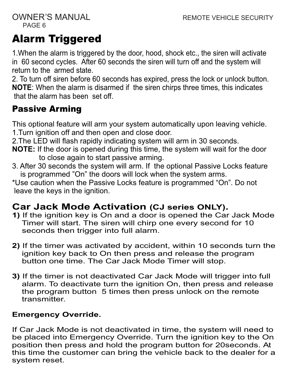 Alarm triggered | Ultra Start CJ Series User Manual | Page 6 / 8