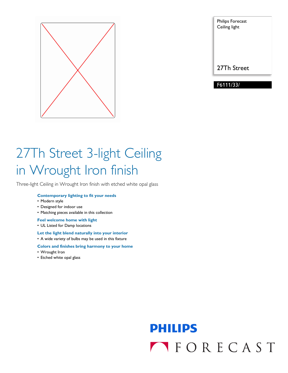Philips Forecast Ceiling light F6111-33- 27Th Street User Manual | 2 pages