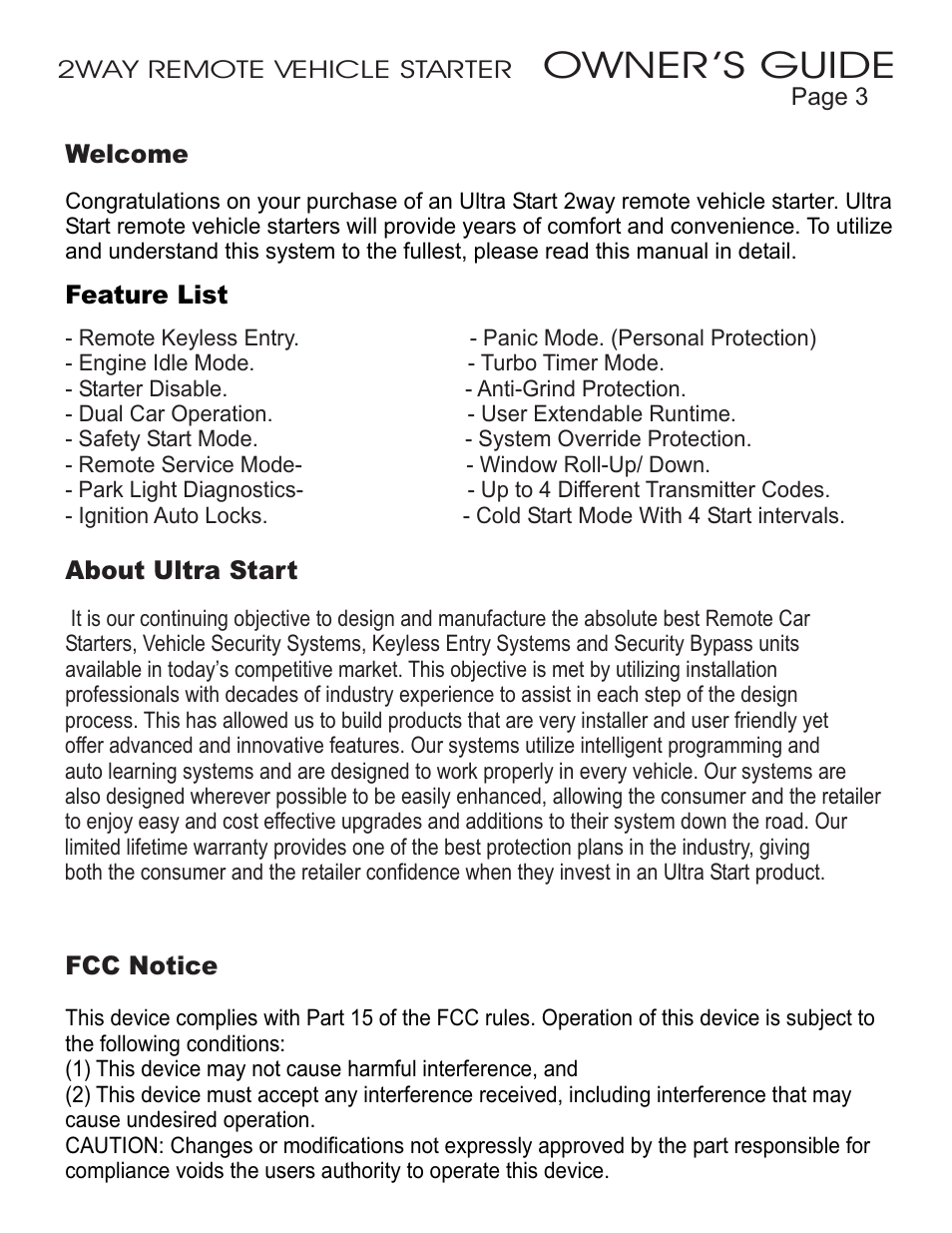 Owner ’s guide | Ultra Start 32xx Series User Manual | Page 3 / 12