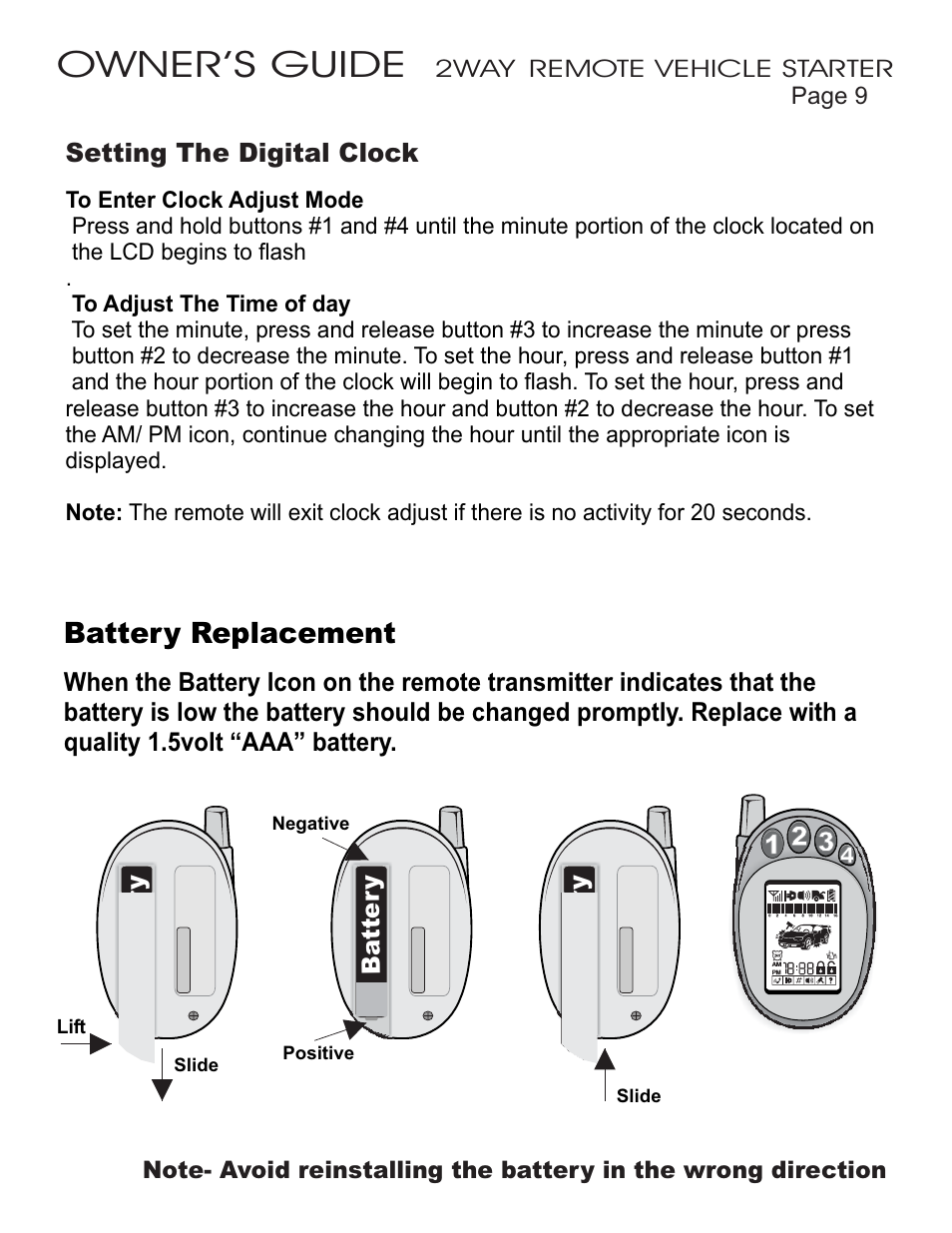 Owner’s guide, Battery replacement | Ultra Start 32xx Series User Manual | Page 9 / 12