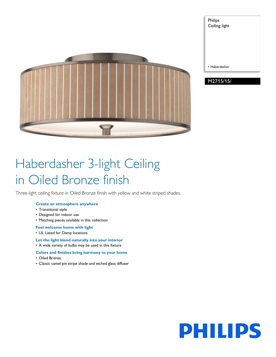 Philips Forecast Ceiling light M2715-15- Haberdasher User Manual | 2 pages