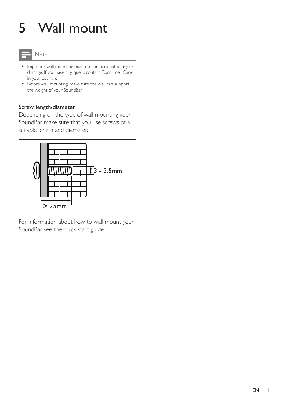 5 wall mount | Philips HTL2111A-F7 User Manual | Page 13 / 18