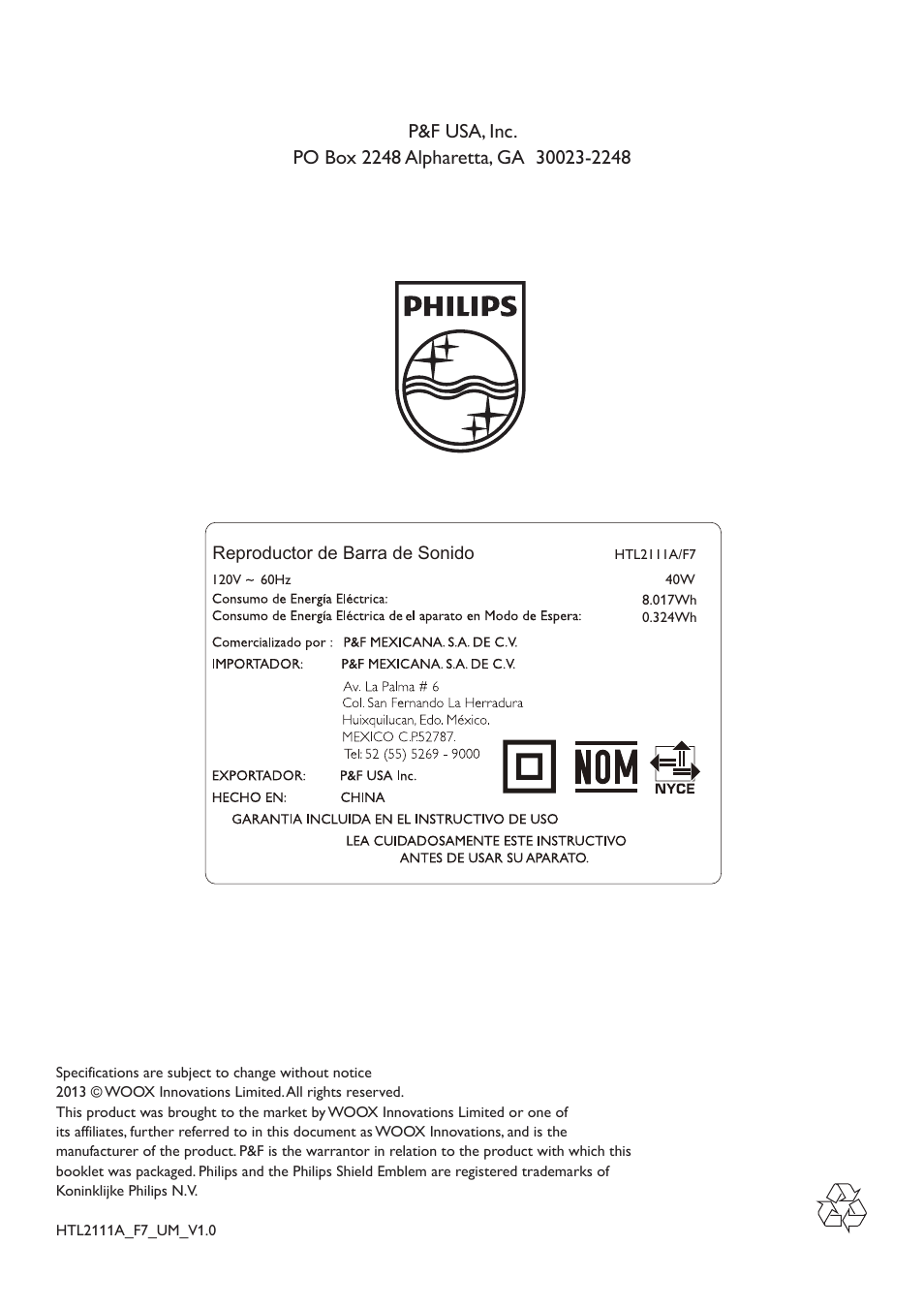 Philips HTL2111A-F7 User Manual | Page 18 / 18