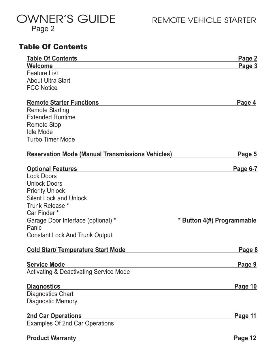 Owner’s guide | Ultra Start 1655XR User Manual | Page 2 / 12