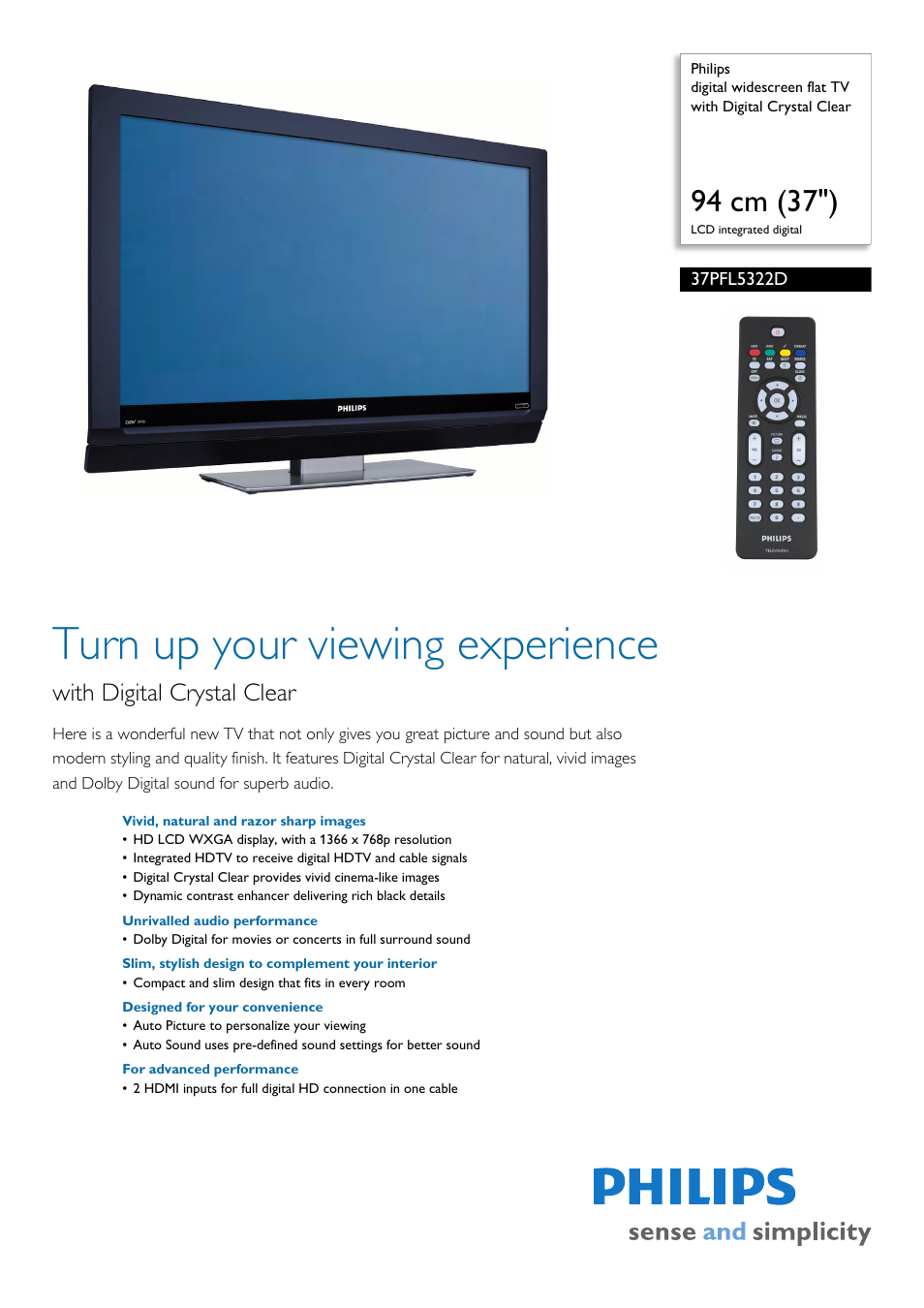 Philips 37PFL5322D-37 User Manual | 3 pages