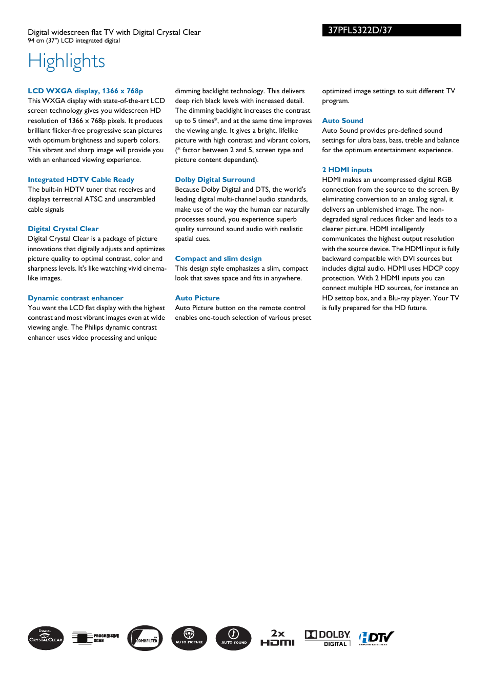 Highlights | Philips 37PFL5322D-37 User Manual | Page 2 / 3