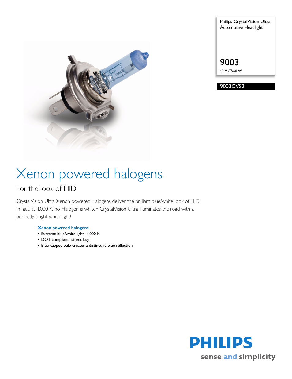 Philips 9003CVS2 User Manual | 2 pages