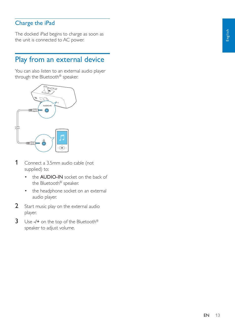 Play from an external device | Philips wireless microphone & Bluetooth® speaker AEA7000 for iPad User Manual | Page 15 / 18