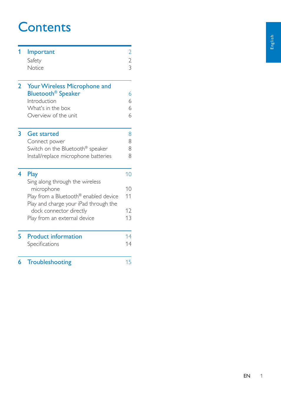 Philips wireless microphone & Bluetooth® speaker AEA7000 for iPad User Manual | Page 3 / 18