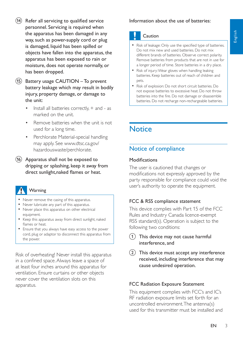 Notice, Notice 3, Notice of compliance | Philips wireless microphone & Bluetooth® speaker AEA7000 for iPad User Manual | Page 5 / 18