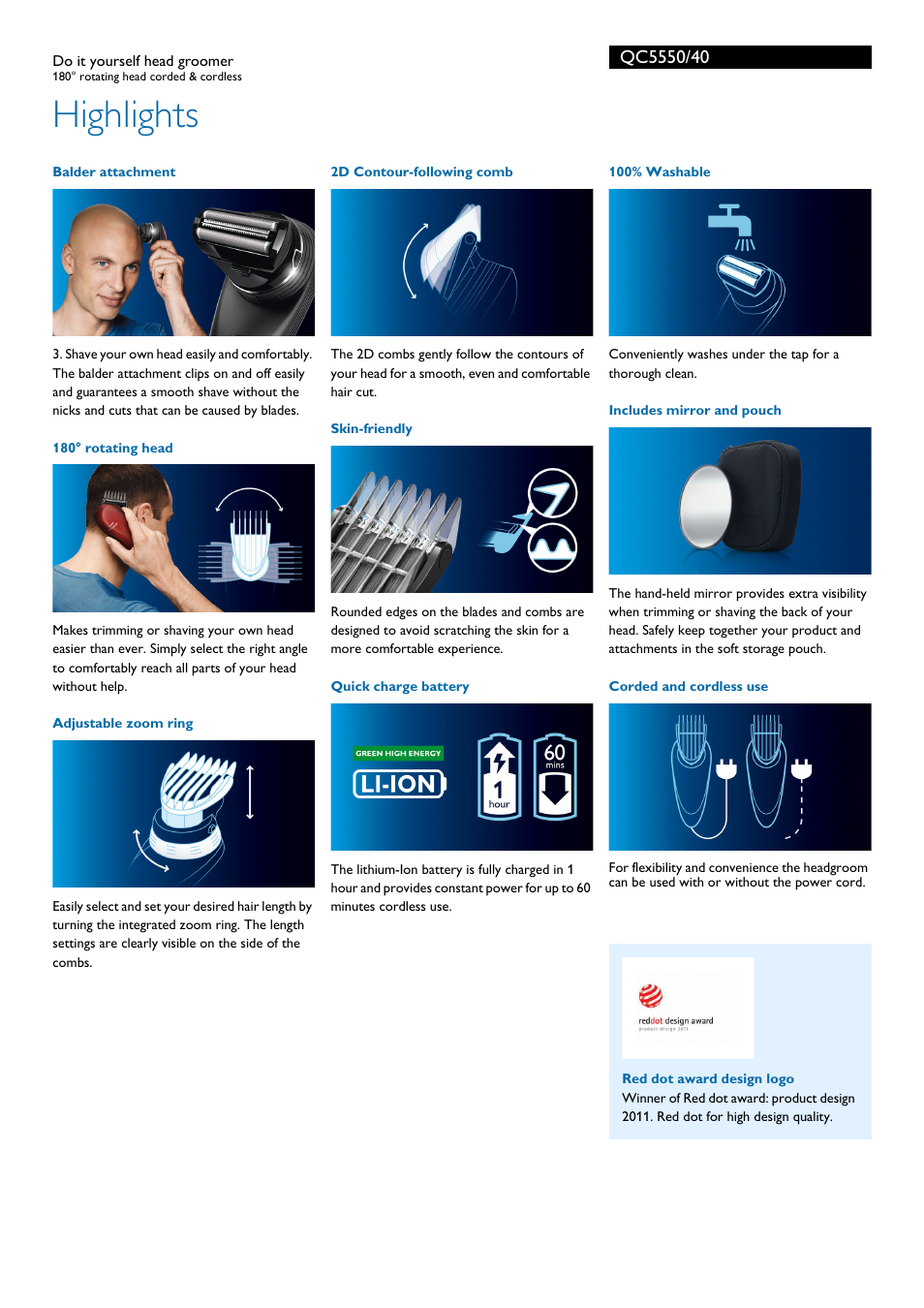 Highlights | Philips QC5550-40 User Manual | Page 2 / 3
