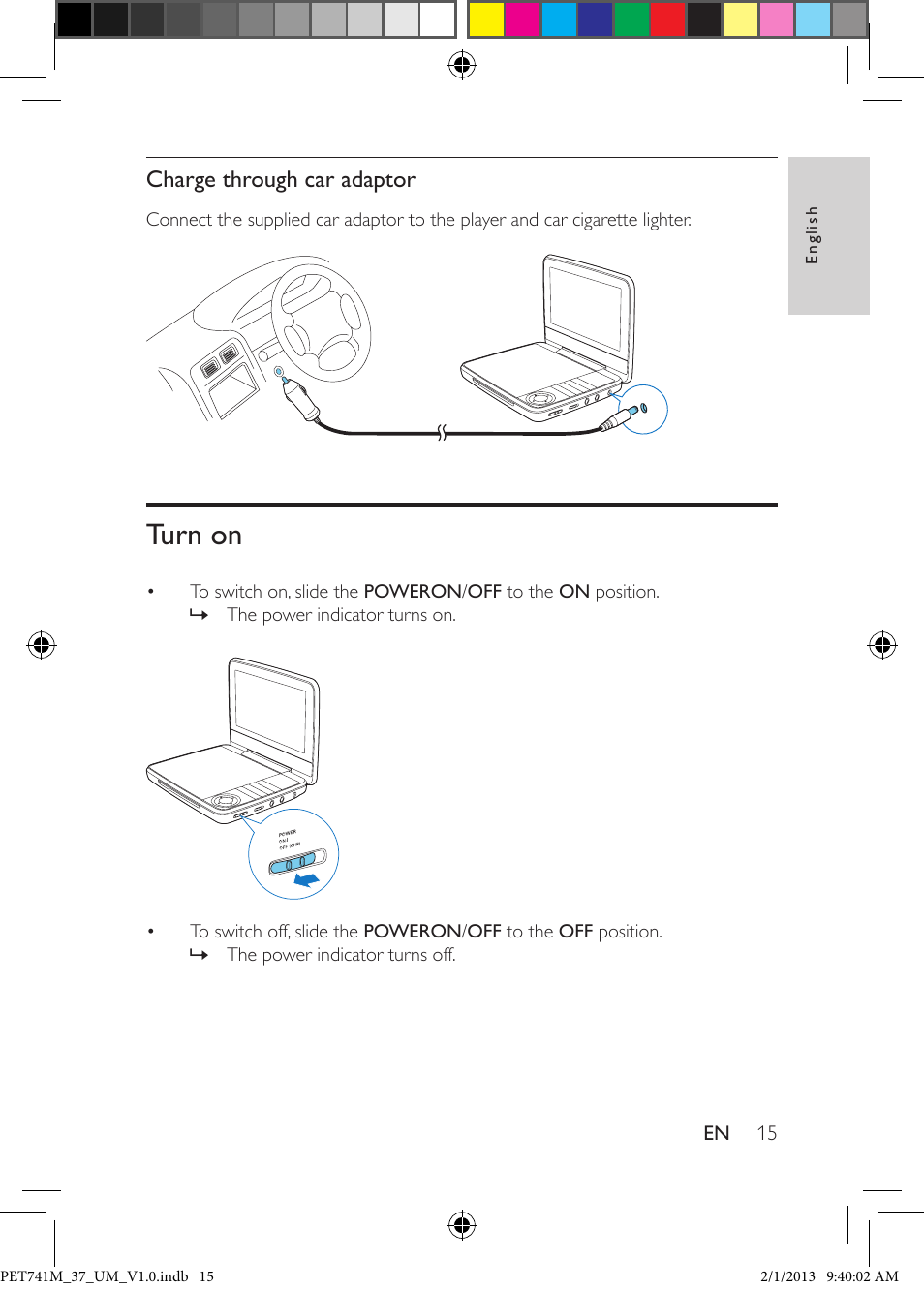 Turn on, Select osd language | Philips PET741M-37 User Manual | Page 14 / 24