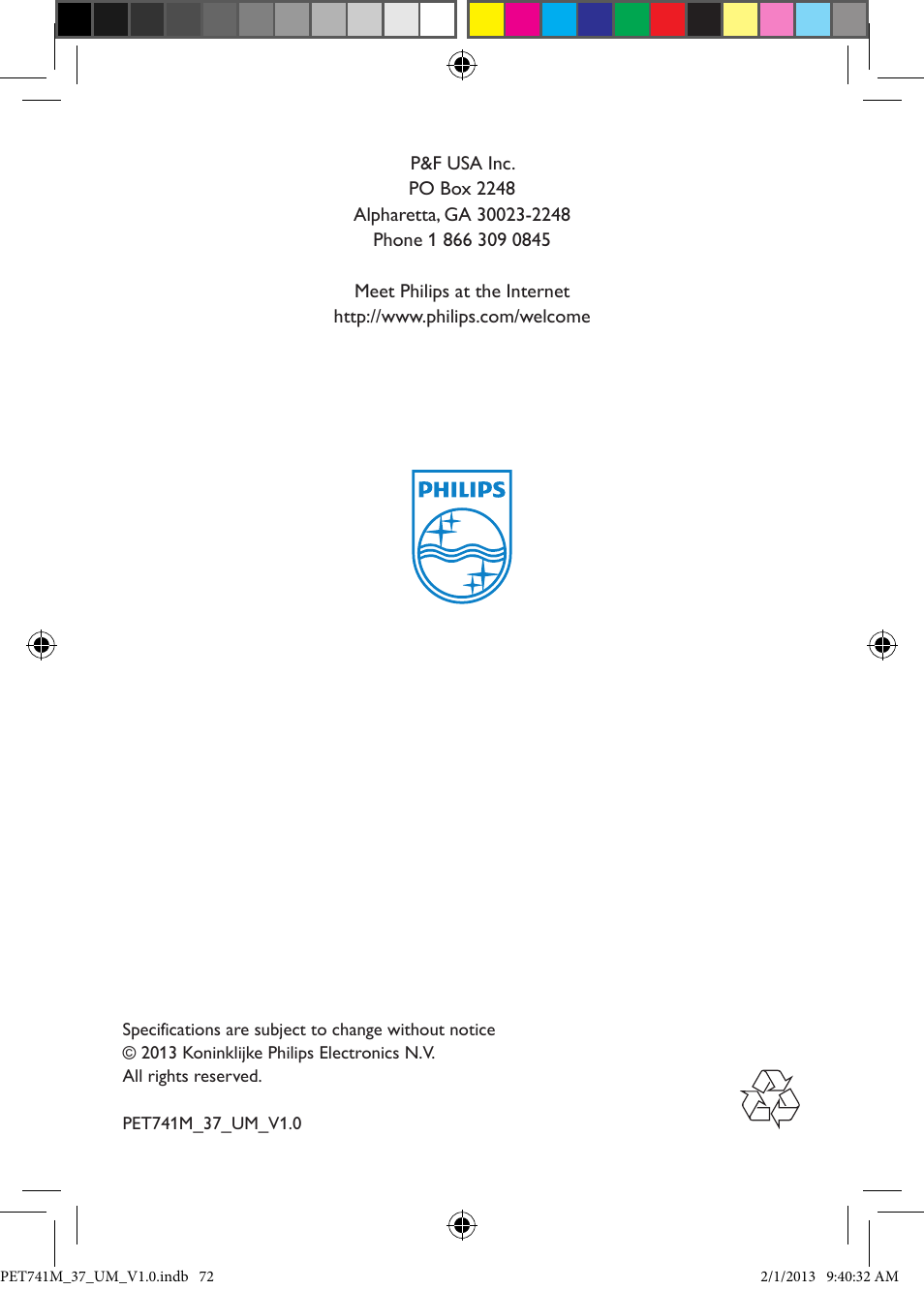 Philips PET741M-37 User Manual | Page 24 / 24