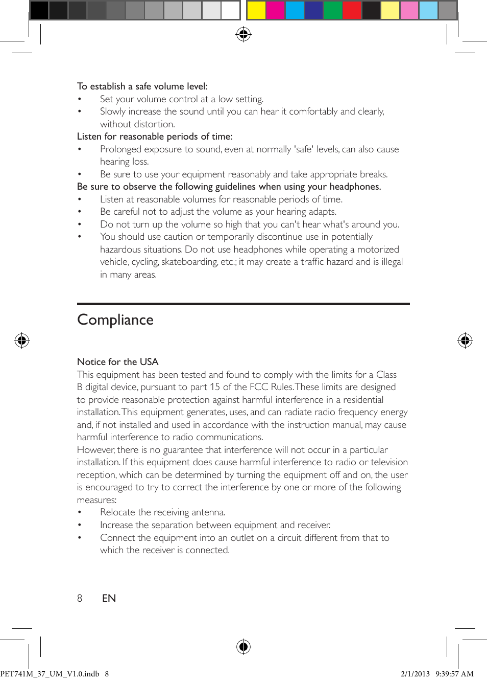 Care of the environment, Compliance | Philips PET741M-37 User Manual | Page 7 / 24
