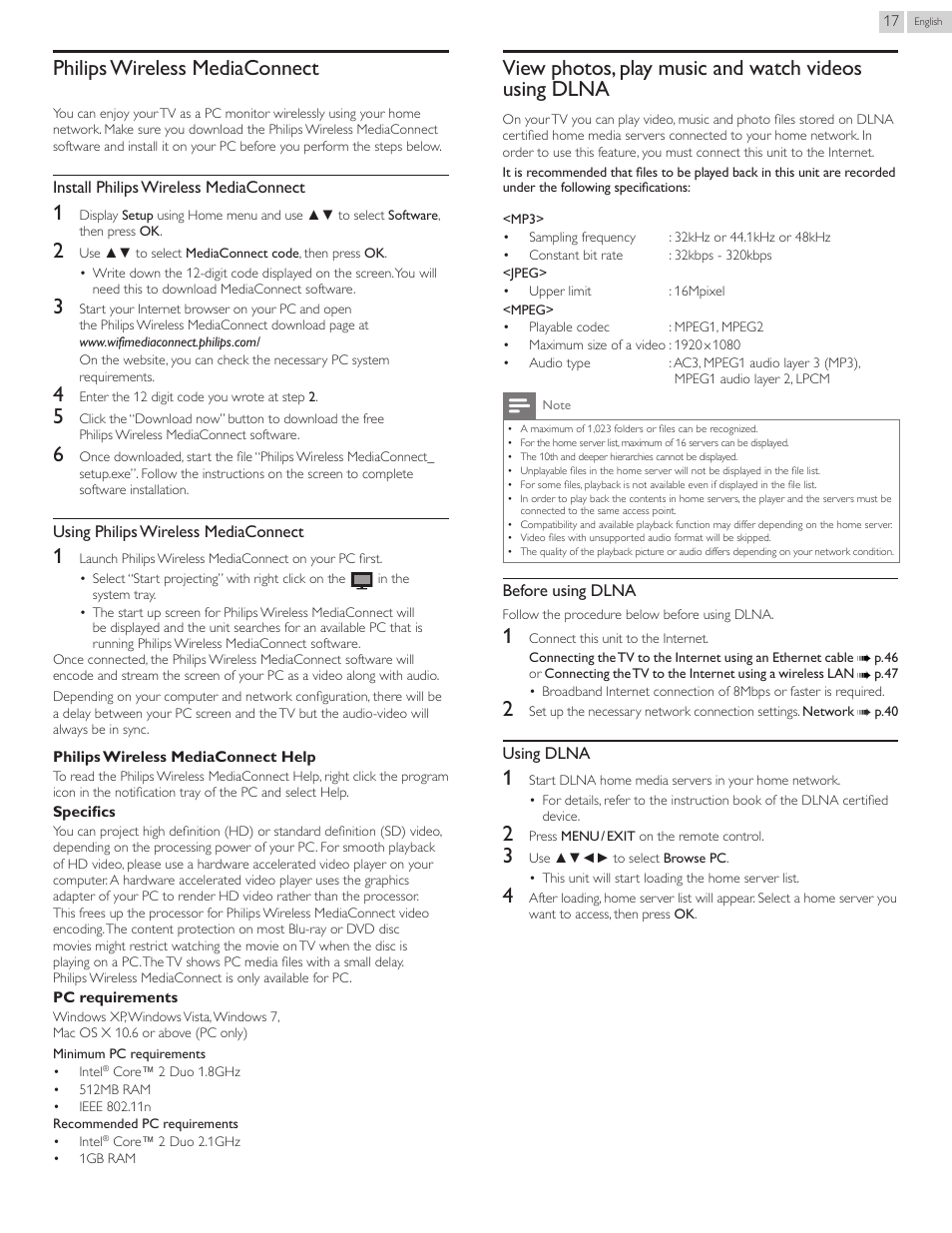 Philips wireless mediaconnect | Philips 50PFL3807-F7 User Manual | Page 17 / 67