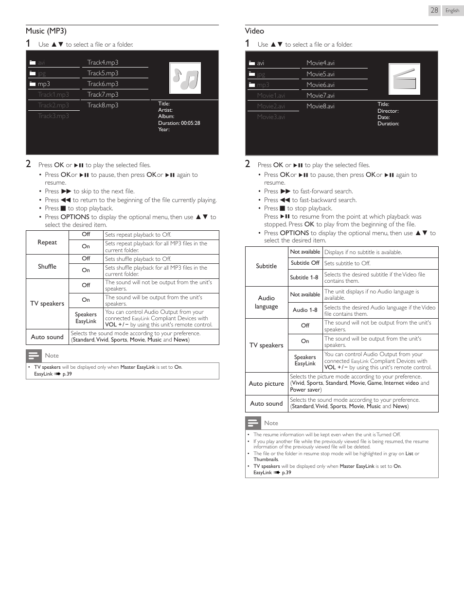 Music (mp3), Video | Philips 50PFL3807-F7 User Manual | Page 28 / 67