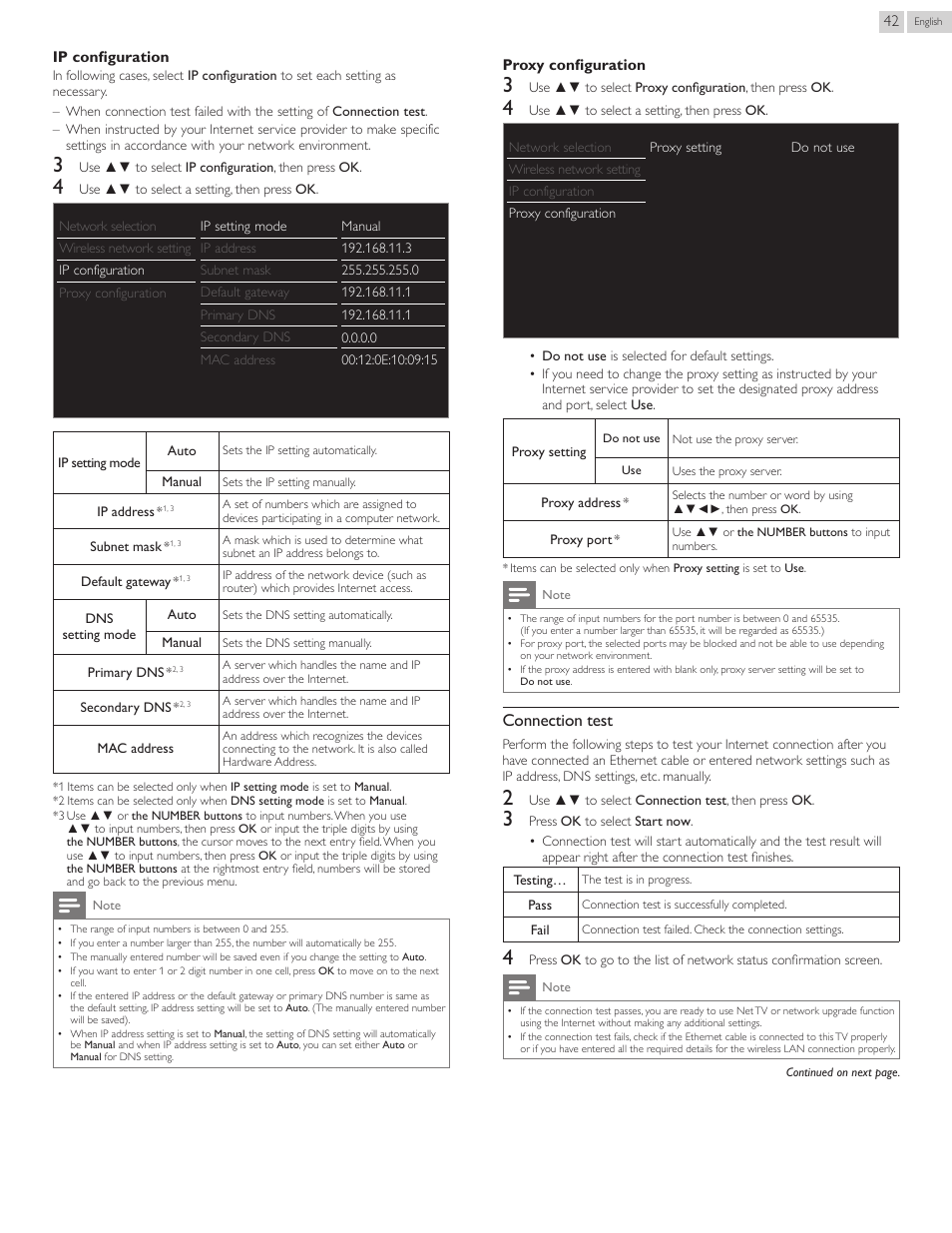 Connection test | Philips 50PFL3807-F7 User Manual | Page 42 / 67