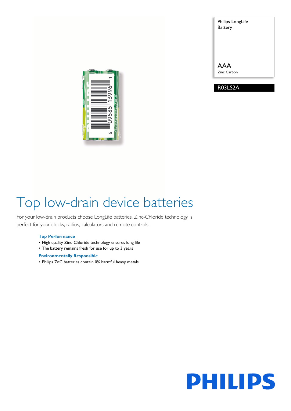 Philips R03LS2A-27 User Manual | 2 pages