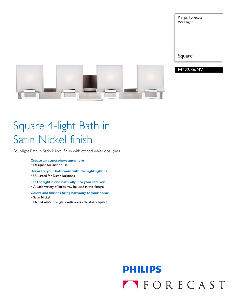 Philips Forecast Wall light F4422-36-NV Square User Manual | 2 pages