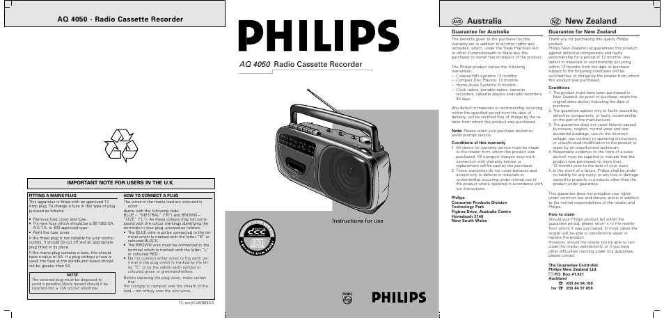Philips PORTABLE RADIO CASS REC SINGLE User Manual | 2 pages