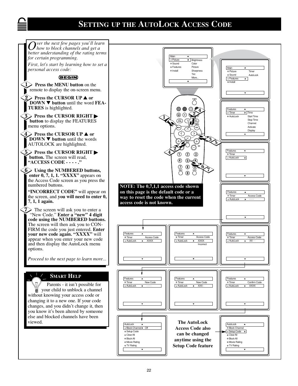 Etting up the, Ccess | Philips 25PS40S User Manual | Page 22 / 40