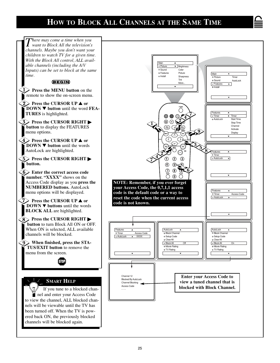 Ow to, Lock, Hannels at the | Philips 25PS40S User Manual | Page 25 / 40
