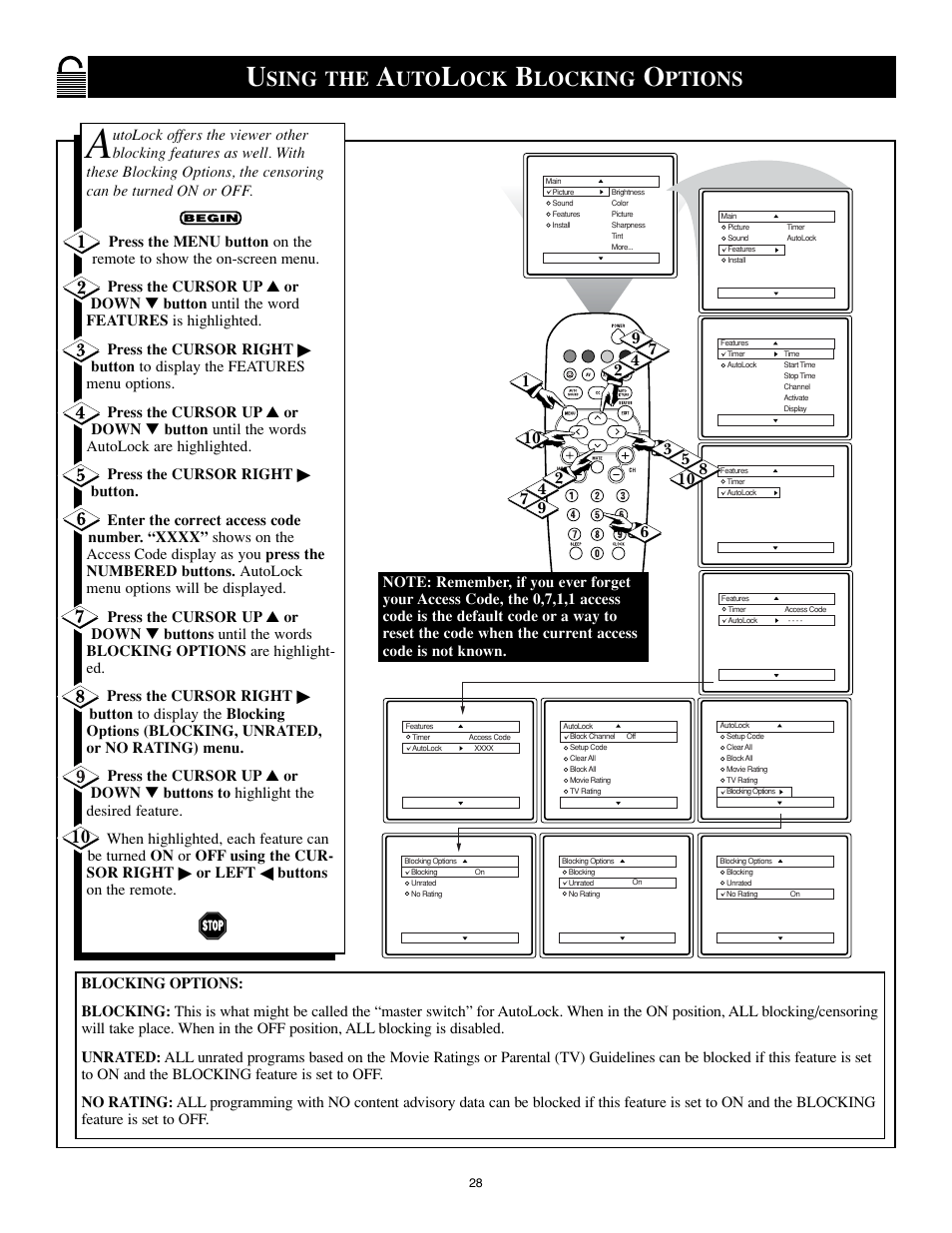 Sing the, Locking, Ptions | Philips 25PS40S User Manual | Page 28 / 40