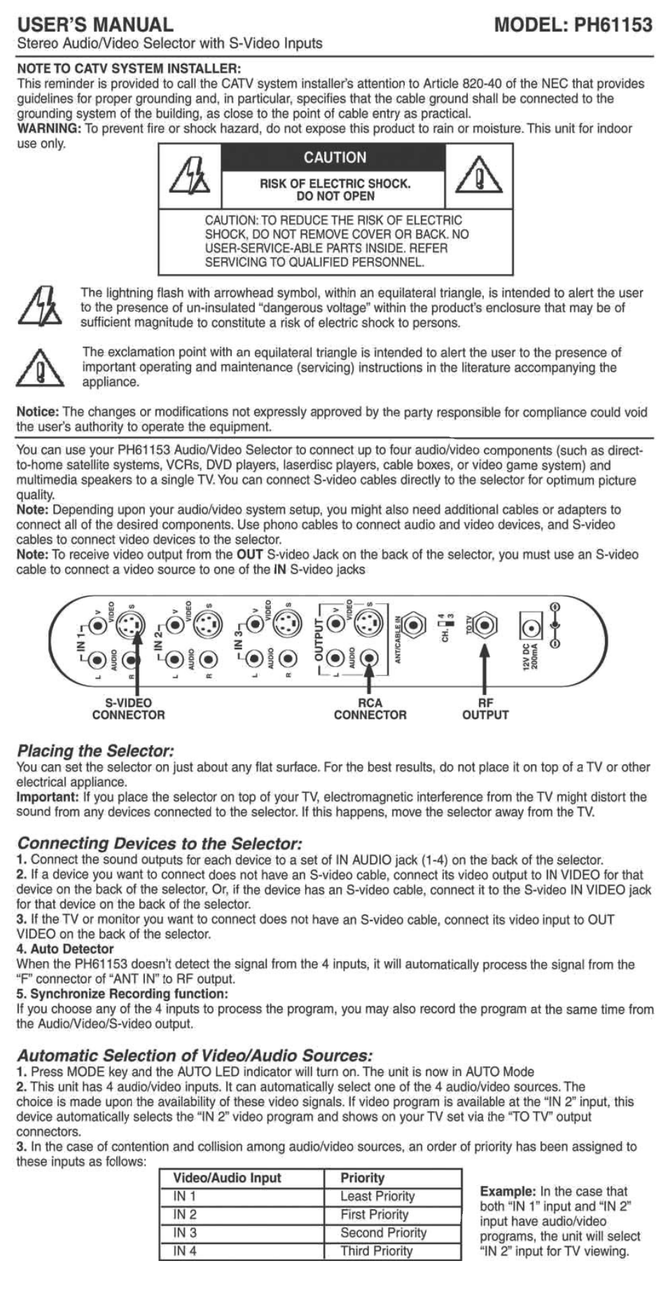 Philips Audio-video selector US2-PH61153 User Manual | 6 pages