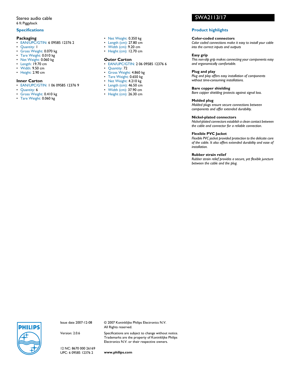 Philips SWA2113-17 User Manual | Page 2 / 2