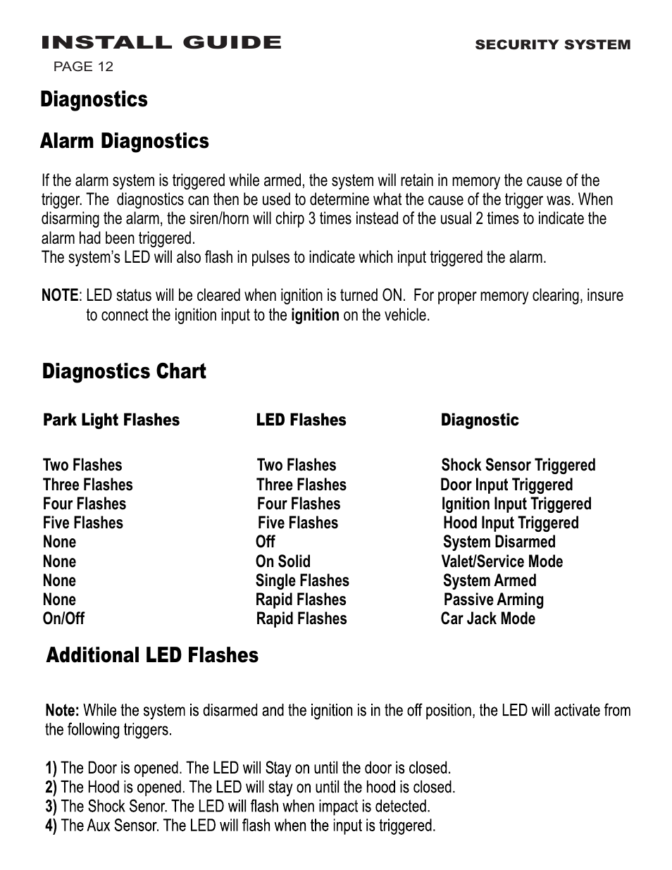 Diagnostics, Alarm diagnostics diagnostics chart, Additional led flashes | Ultra Start 600 Series User Manual | Page 12 / 12