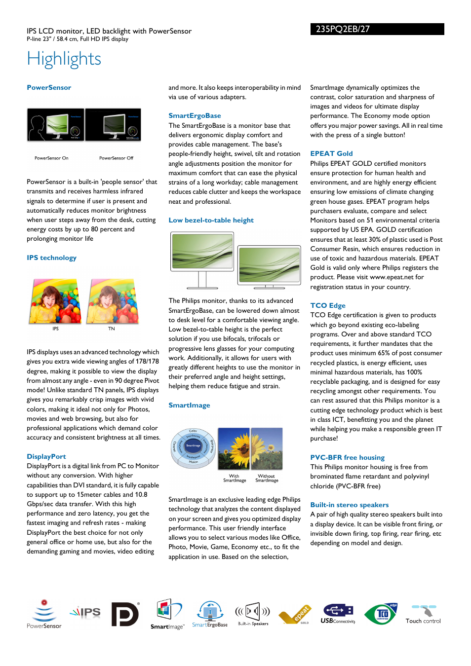 Highlights | Philips 235PQ2EB-27 User Manual | Page 2 / 3