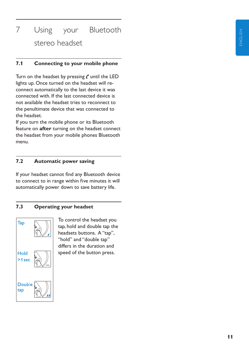 7 using your bluetooth stereo headset | Philips SHB6110-37 User Manual | Page 11 / 17