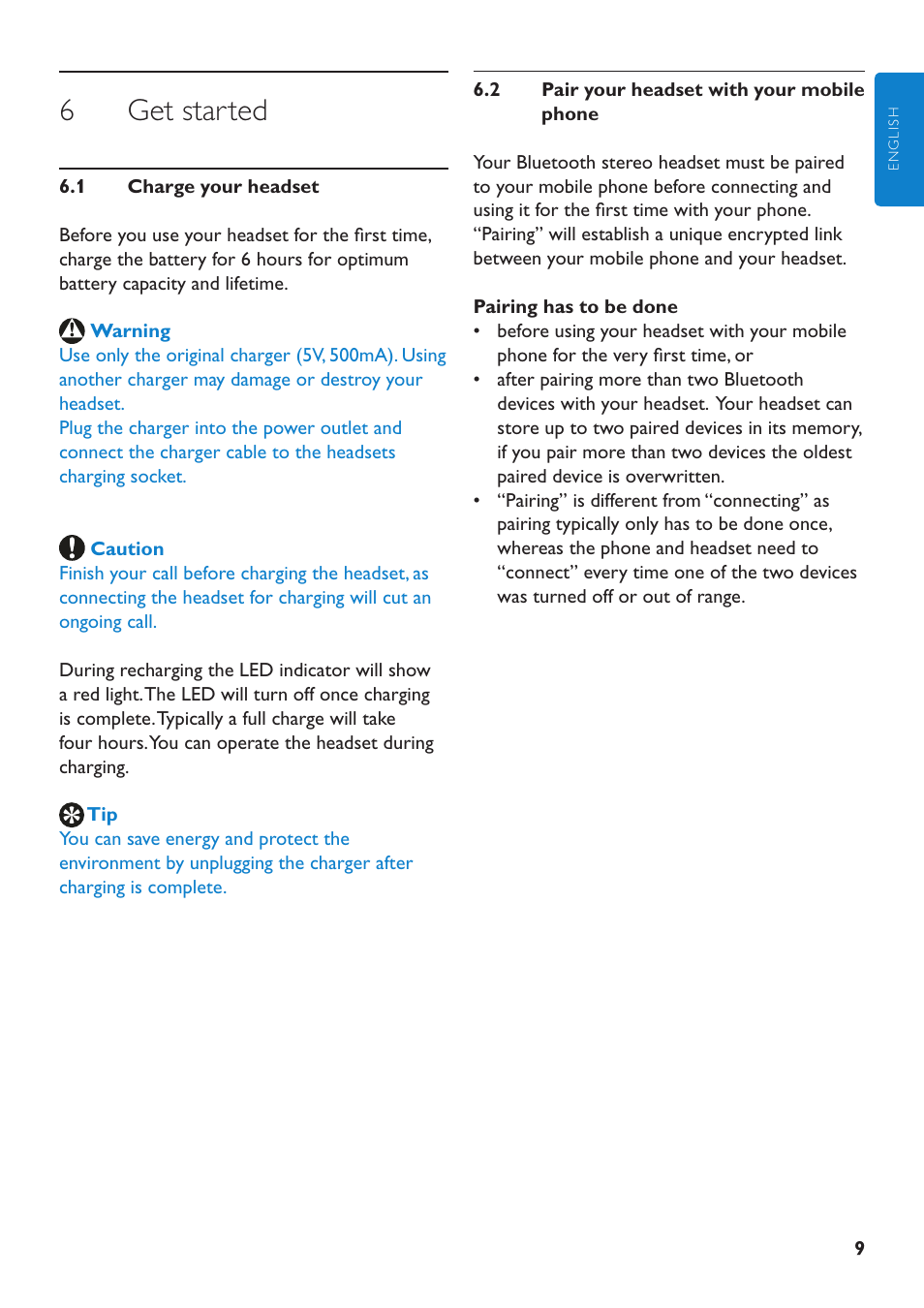 6 get started | Philips SHB6110-37 User Manual | Page 9 / 17