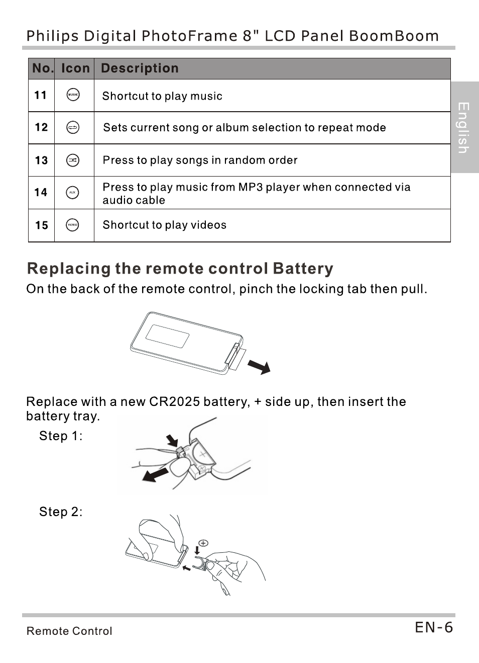 Replacing the remote control battery | Philips SPF4080P-G7 User Manual | Page 11 / 86