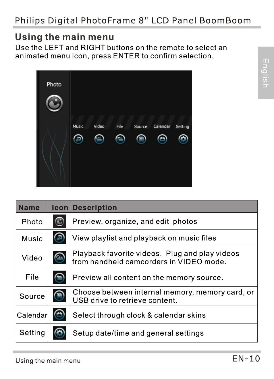 Using the main menu | Philips SPF4080P-G7 User Manual | Page 15 / 86