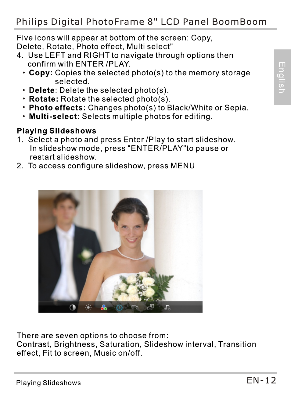 Philips digital photoframe 8" lcd panel boomboom, En-12 | Philips SPF4080P-G7 User Manual | Page 17 / 86