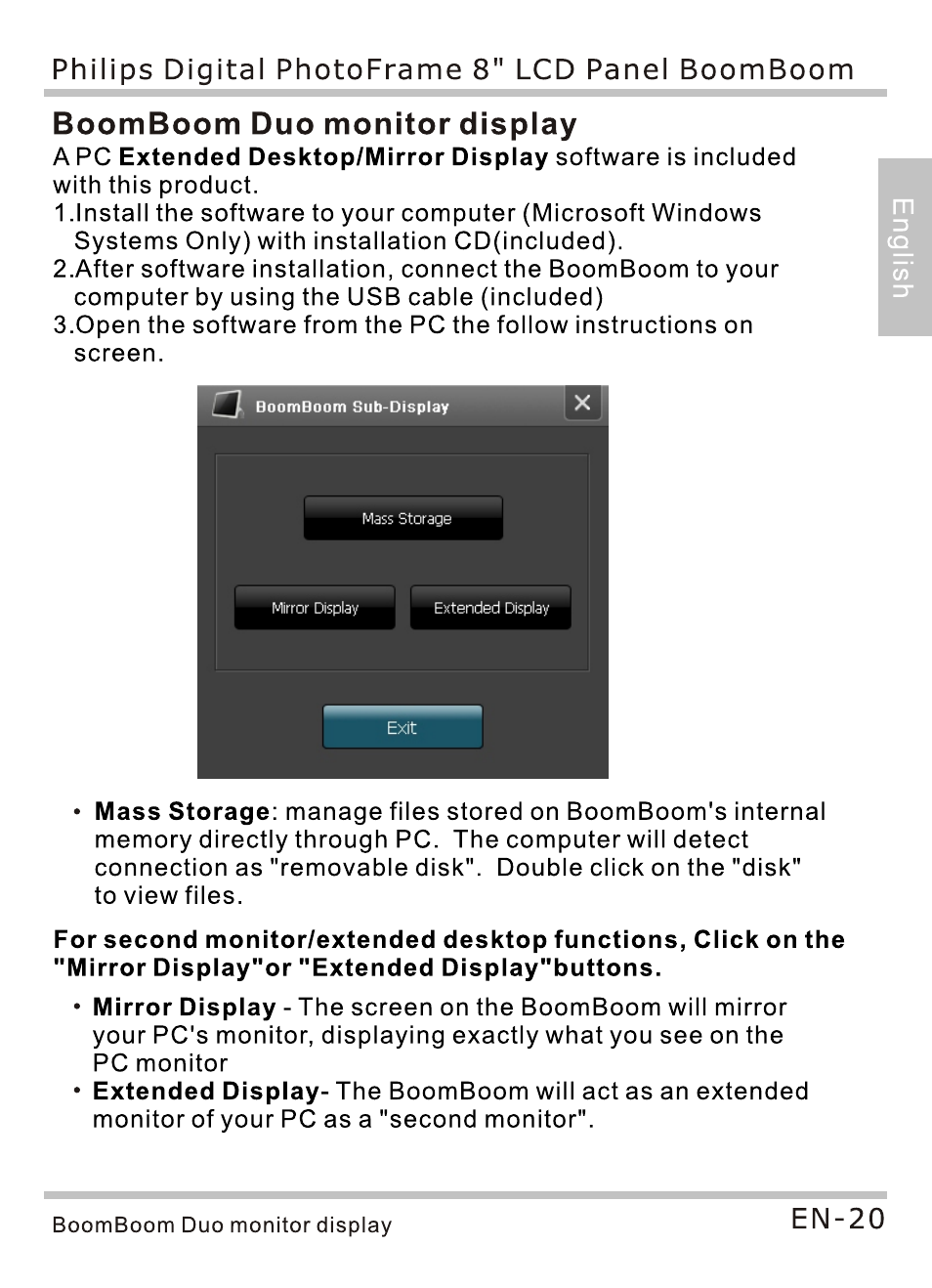 Boomboom duo monitor display | Philips SPF4080P-G7 User Manual | Page 25 / 86