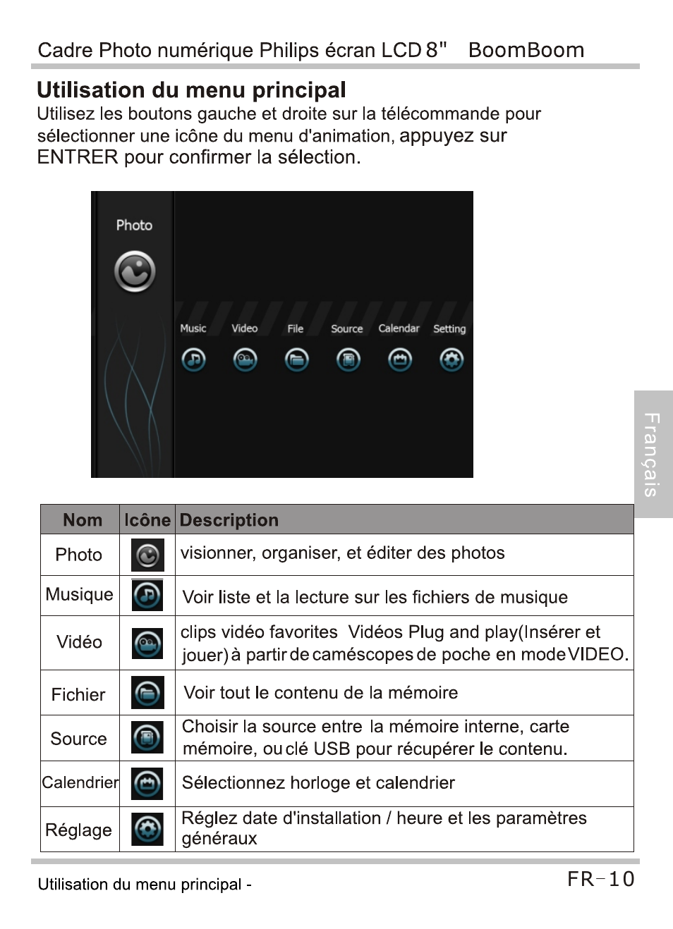 Utilisation du menu principal | Philips SPF4080P-G7 User Manual | Page 43 / 86