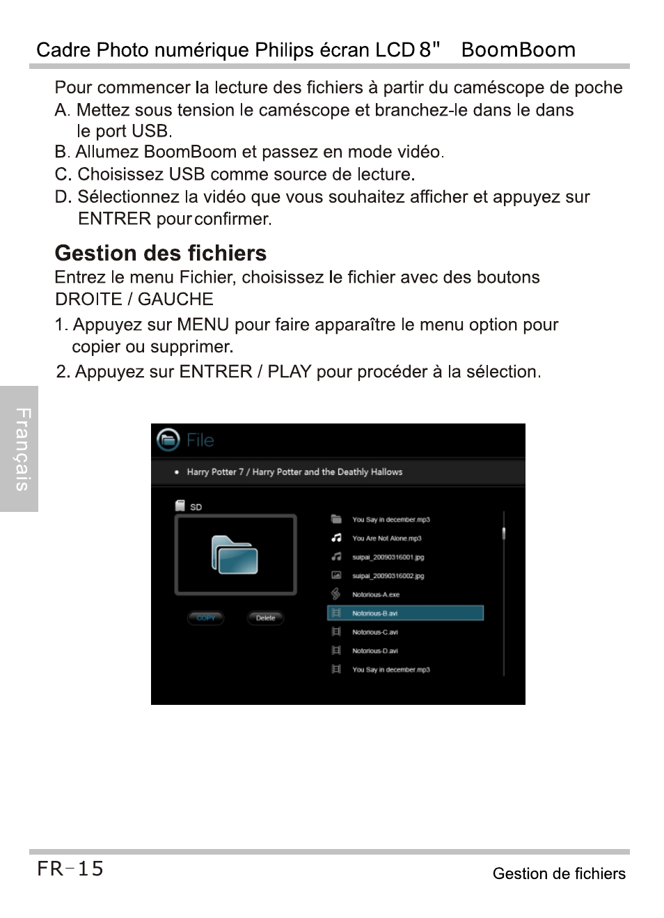 Gestion des fichiers | Philips SPF4080P-G7 User Manual | Page 48 / 86