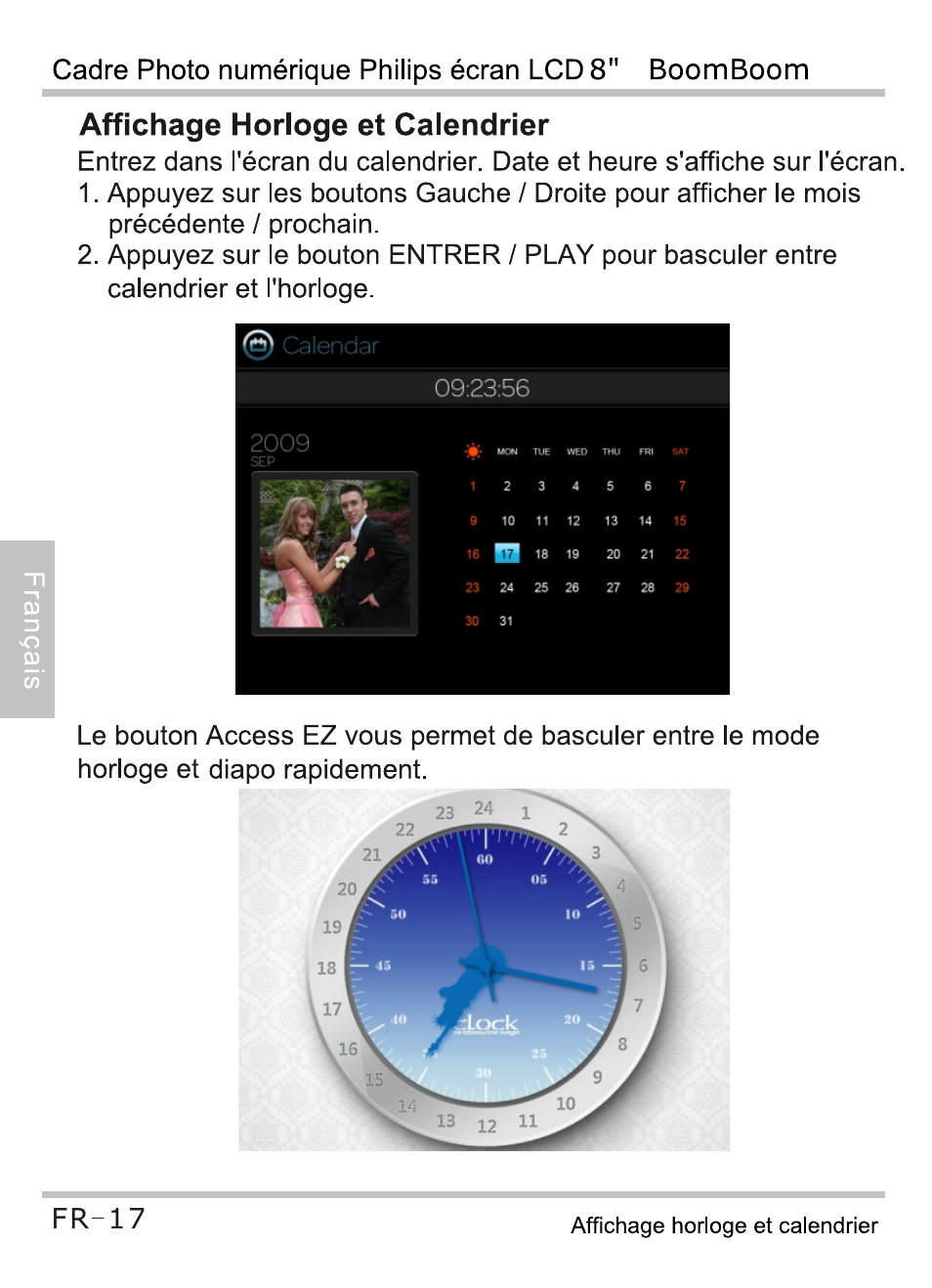 Affichage horloge et calendrier | Philips SPF4080P-G7 User Manual | Page 50 / 86