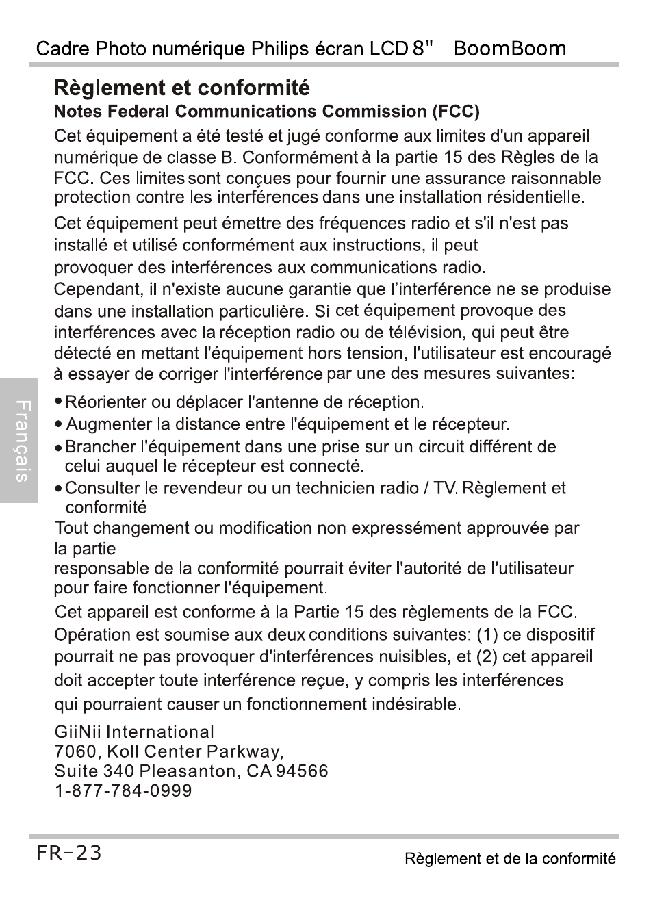 Règlement et conformité | Philips SPF4080P-G7 User Manual | Page 56 / 86