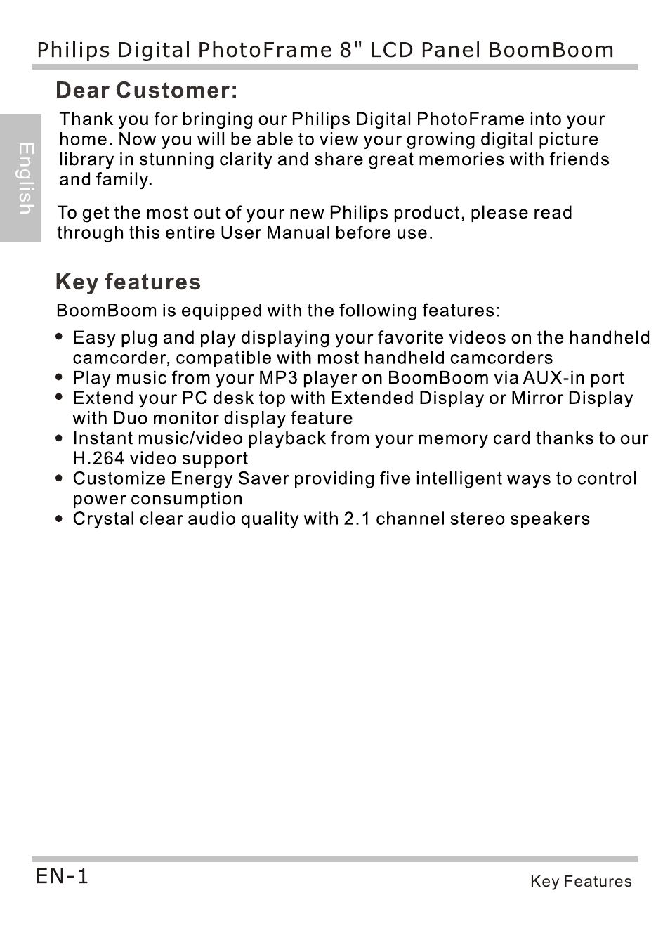 Key features, Dear customer | Philips SPF4080P-G7 User Manual | Page 6 / 86