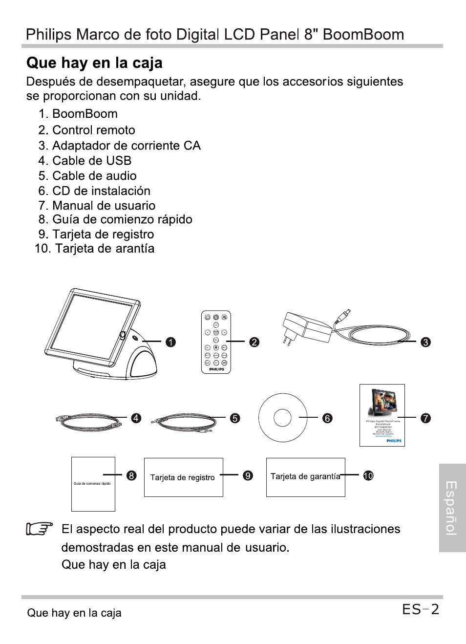 Que hay en la caja, Hinps_marco^dejoto^digital_lcd_pa | Philips SPF4080P-G7 User Manual | Page 63 / 86
