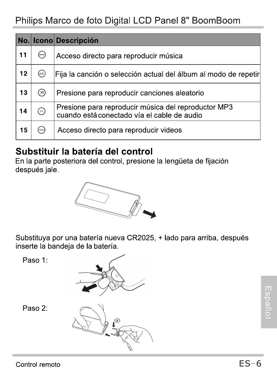 Substituir ia batería dei controi | Philips SPF4080P-G7 User Manual | Page 67 / 86