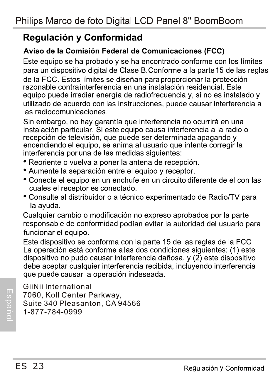 Regulación y conformidad | Philips SPF4080P-G7 User Manual | Page 84 / 86