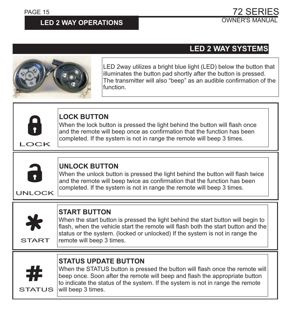 72 series, Led 2 way systems | Ultra Start 72 SERIES 1272 User Manual | Page 15 / 20