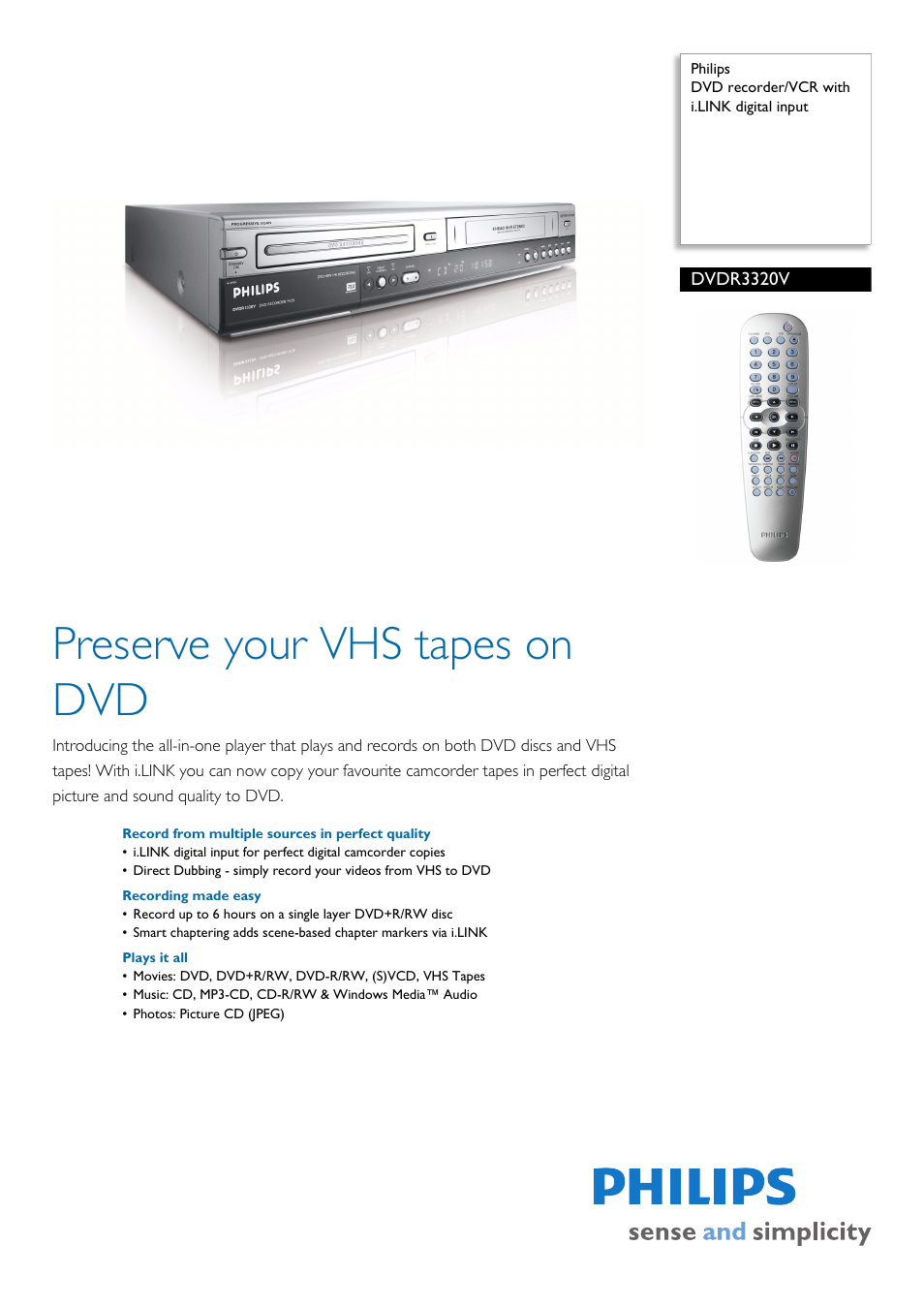 Philips DVDR3320V-37B User Manual | 2 pages