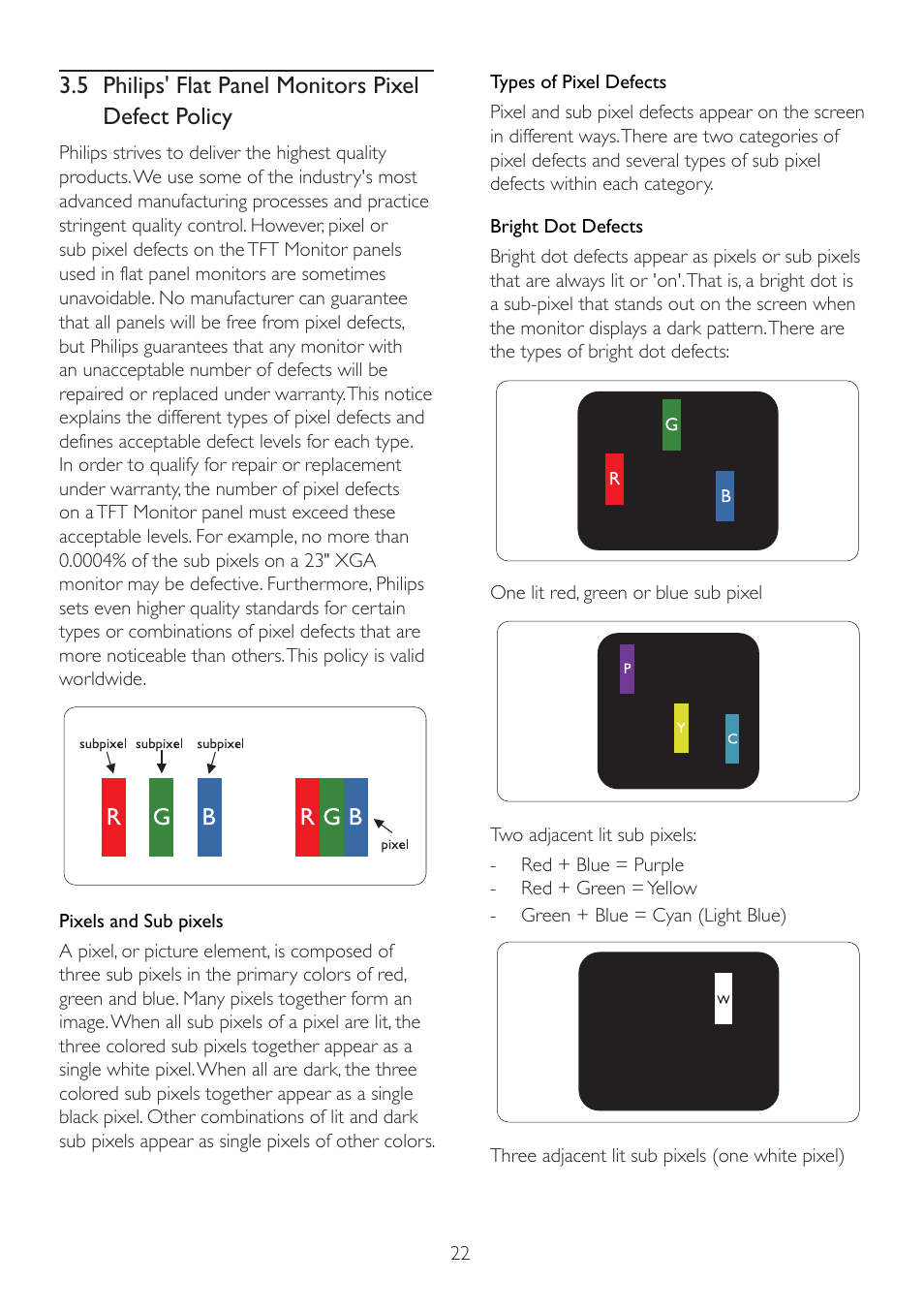 5 philips' flat panel monitors pixel defect policy, 5 philips' flat panel monitors pixel, Defect policy | Philips 234CL2SB-27 User Manual | Page 24 / 50