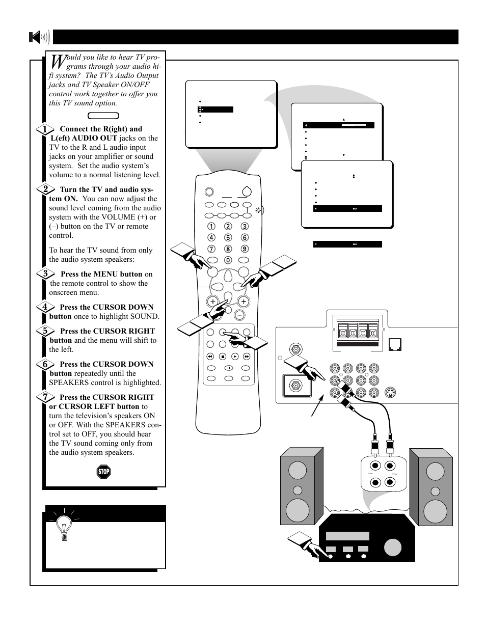 Tv s, Ound, Sing the | Peaker, Ontrol and, Udio, Utput, Acks | Philips 32PT81S User Manual | Page 34 / 52